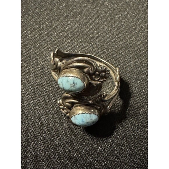 Beau Sterling by Pass Turquoise Ring Size 8 Signed - Picture 2 of 3